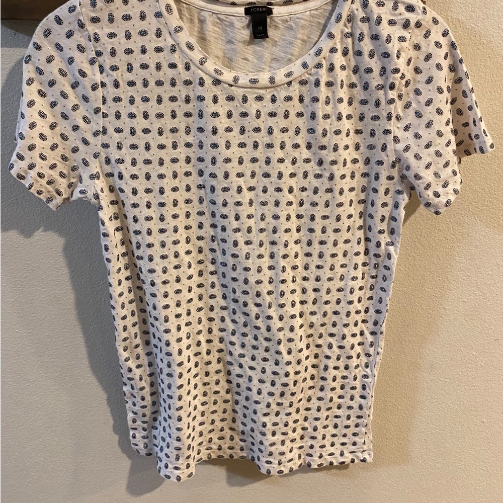 J. Crew White and Gray Polka Dot Short Sleeve Tee Size XS‎